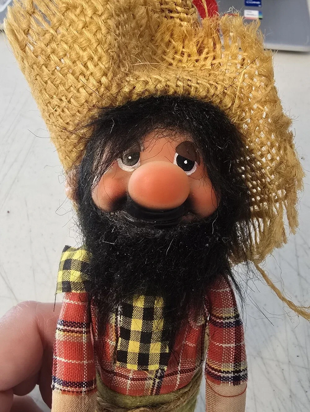 Vintage Jerry Elsner Co. Multi-Colored Bearded Hillbilly straw hat Doll Japan